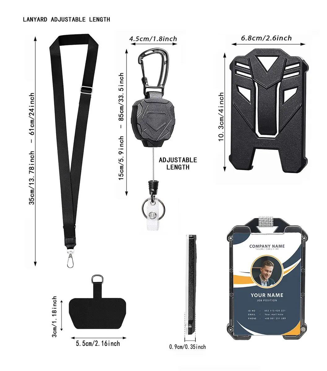 COOKOOKY Heavy Duty Retractable Badge Holder Clip with Carabiner & Lanyard, 4-Pack | Strong Stainless Steel Cord - view 3