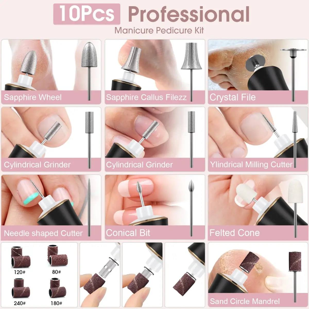 Hoxida Black Electric Nail Drill Set | 20,000 RPM Cordless Manicure Pedicure Tool with 360° LED Light - view 9