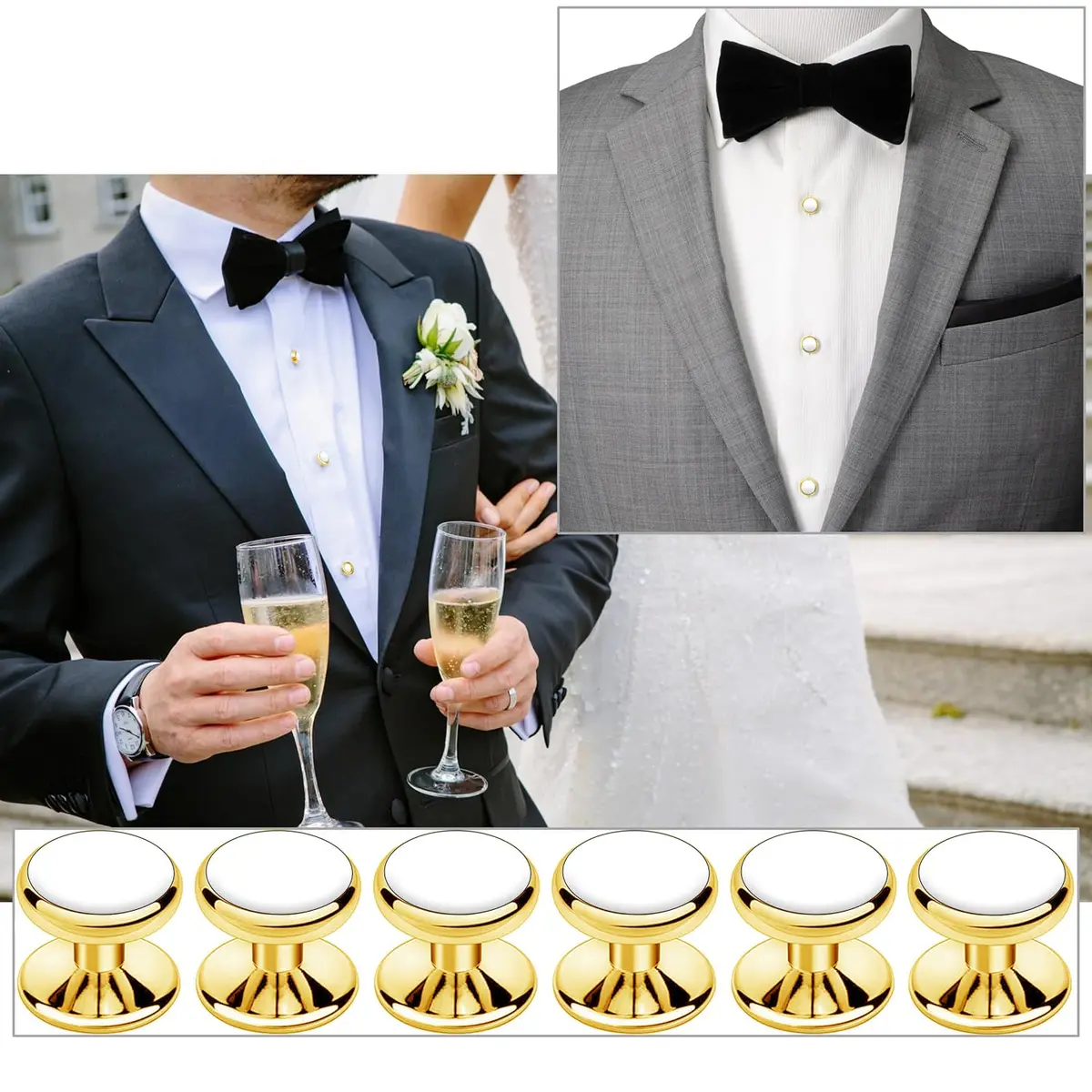 VAMA Gold Plated White Cufflinks 11mm x 10mm | Classic Formal Men’s Accessory - view 2