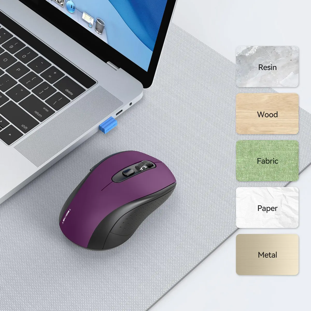 TECKNET 2-in-1 Bluetooth Mouse (BT 5.0/3.0+2.4Ghz), 6-Level 4000 DPI-Purple | Dual-Mode Wireless Control for Laptop & PC - view 6