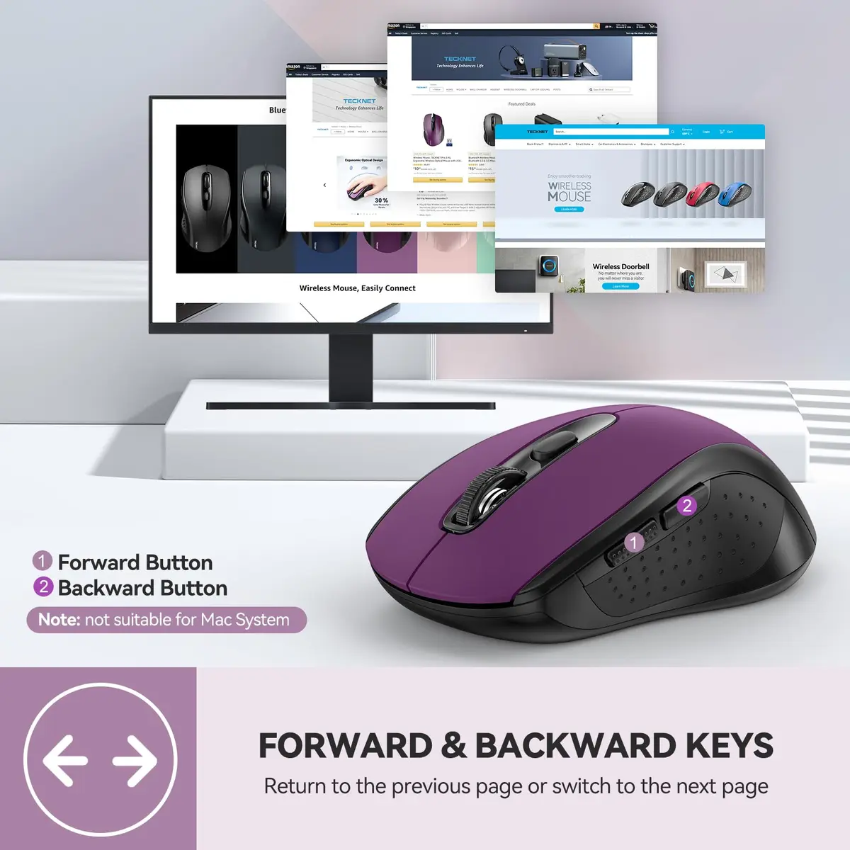 TECKNET 2-in-1 Bluetooth Mouse (BT 5.0/3.0+2.4Ghz), 6-Level 4000 DPI-Purple | Dual-Mode Wireless Control for Laptop & PC - view 7