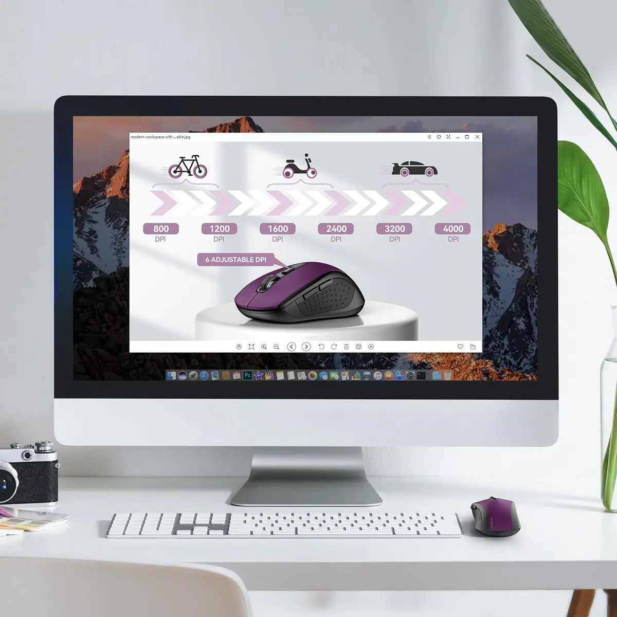 TECKNET 2-in-1 Bluetooth Mouse (BT 5.0/3.0+2.4Ghz), 6-Level 4000 DPI-Purple | Dual-Mode Wireless Control for Laptop & PC - view 3