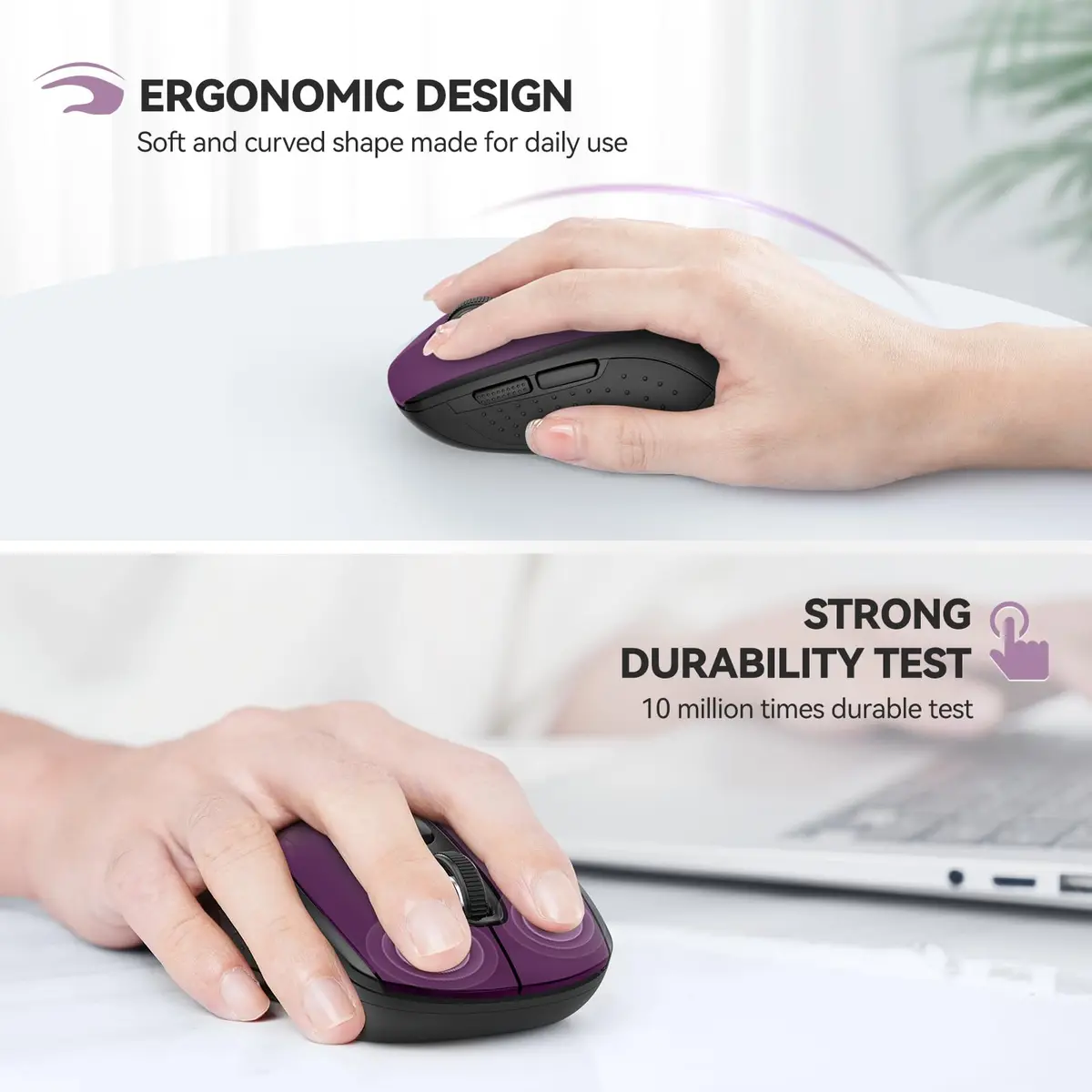 TECKNET 2-in-1 Bluetooth Mouse (BT 5.0/3.0+2.4Ghz), 6-Level 4000 DPI-Purple | Dual-Mode Wireless Control for Laptop & PC - view 4