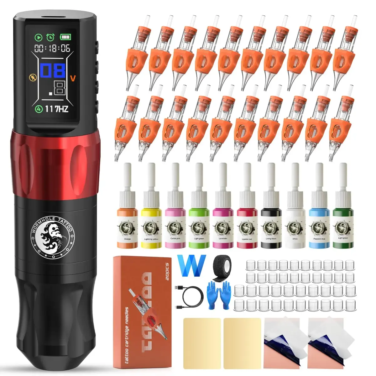 Wormhole Saros Wireless Tattoo Pen Kit with Dotwork Mode, 1800mAh Battery | Complete Beginner Tattoo Set - main product image