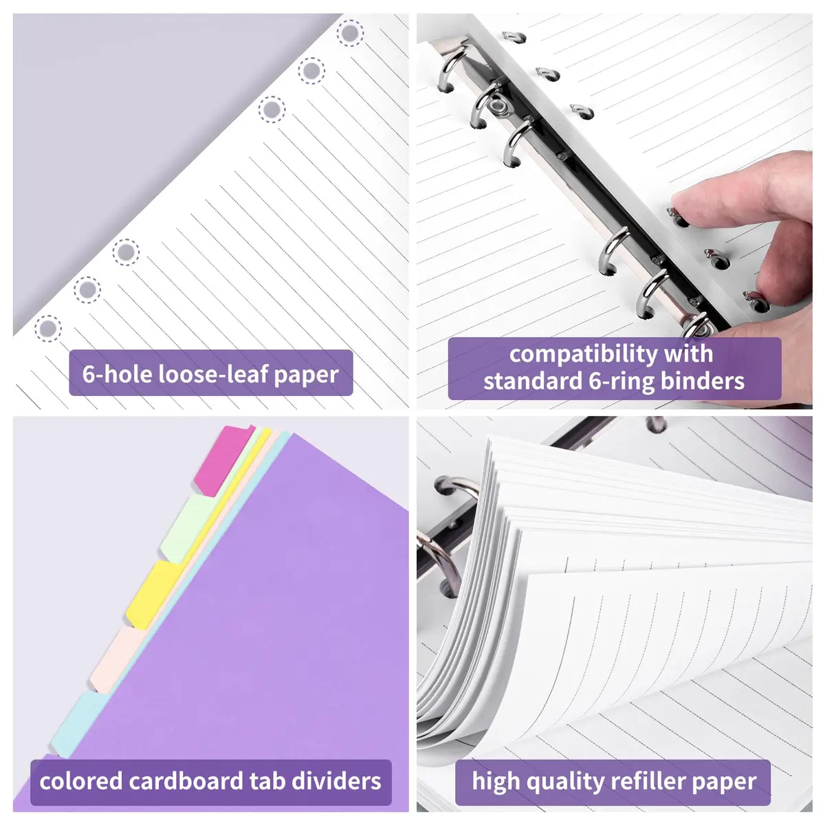 Billtigif A5 Refill Paper 14.2cm x 21cm (5.6" x 8.3") with 6 Tab Dividers, 240 Writing Sides | Smooth Ink Flow Acid-Free Paper - view 3