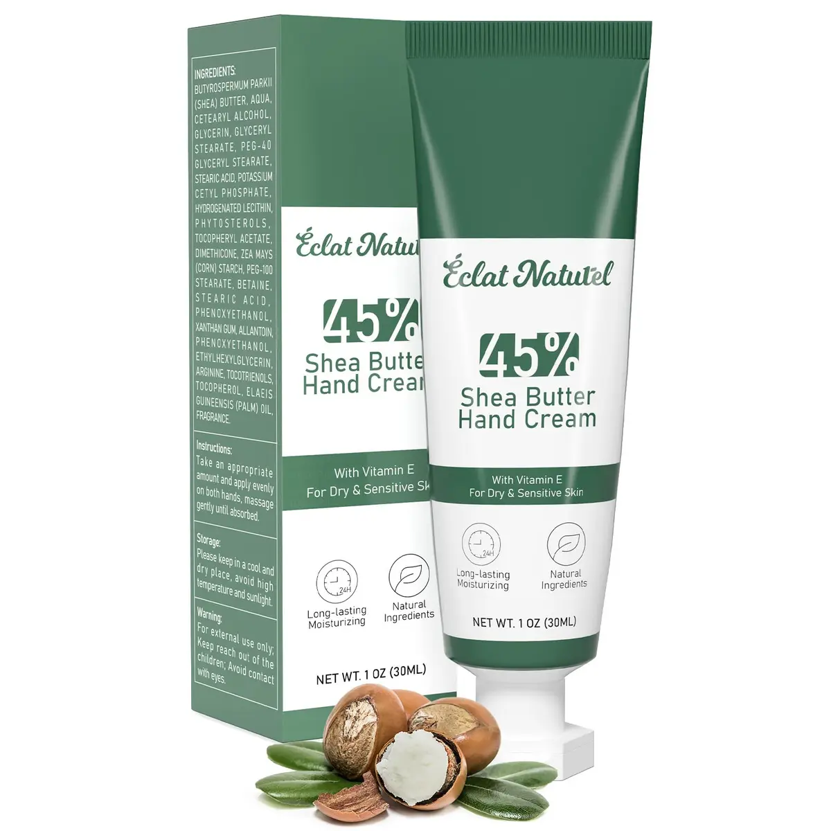 ÉCLAT NATUREL Shea Butter Hand Cream 1 Fl Oz | Deep Moisturizing for Dry Hands - main product image