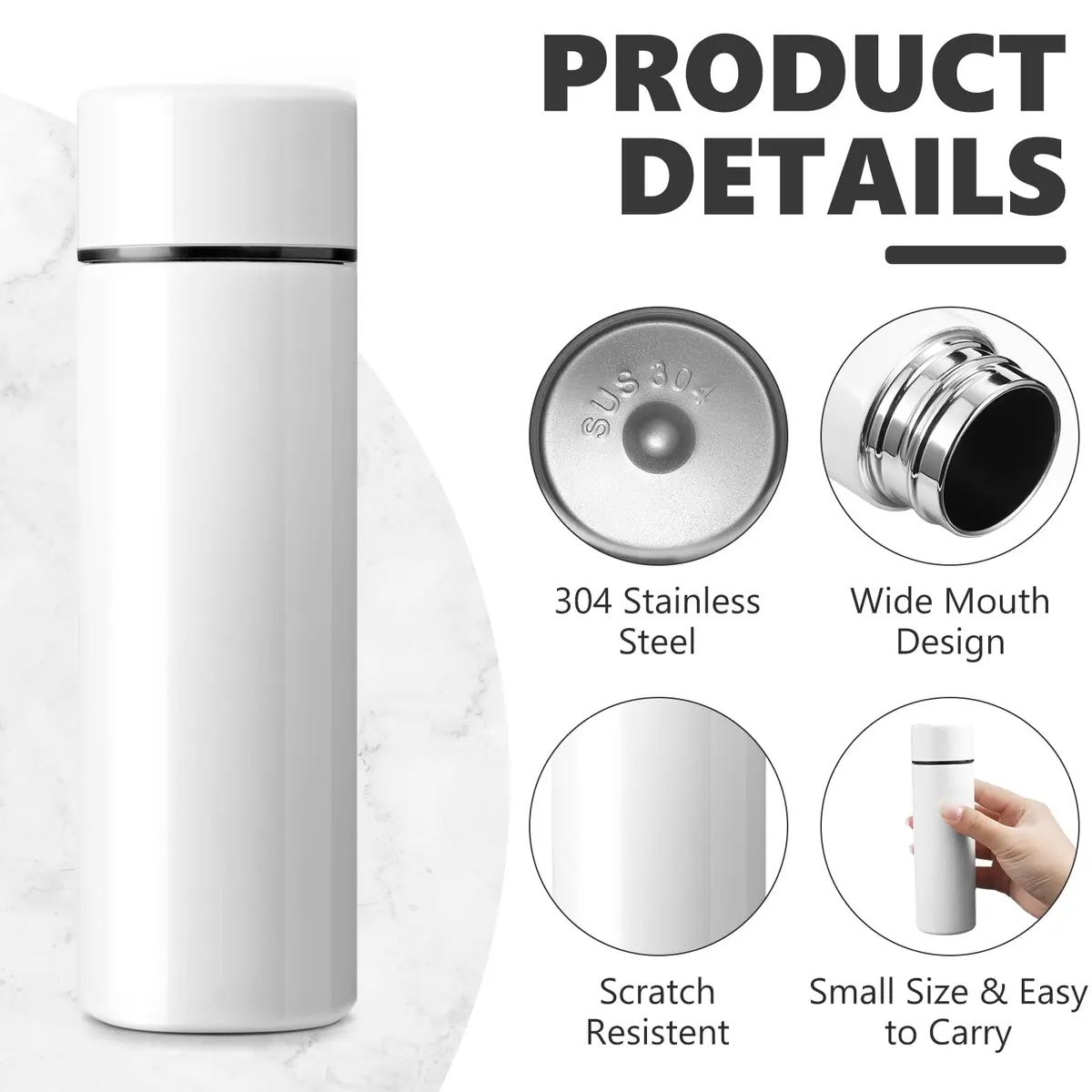 Vesici Mini Insulated Water Bottle 4.4oz | Leakproof Stainless Steel Travel Flask - view 3