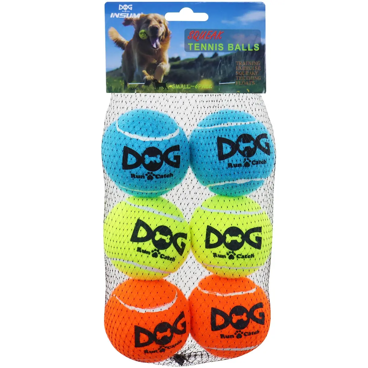 INSUM Small Tennis Balls for Dogs 6 Pack 2.0" Squeaky Dog Balls for Small Dogs | Bright Colors & High Bounce - main product image