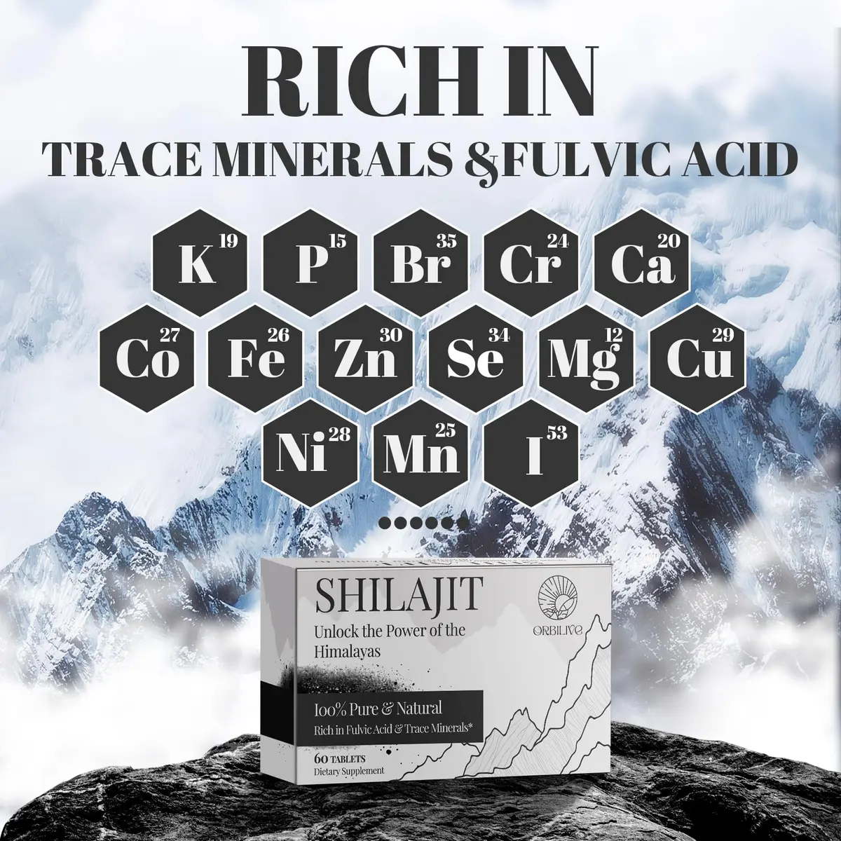 ORBILIVE Shilajit Tablets 1000 MG | Himalayan Organic, Rich in Fulvic Acid & 85+ Trace Minerals for Energy & Immunity (70-120 chars) - view 6