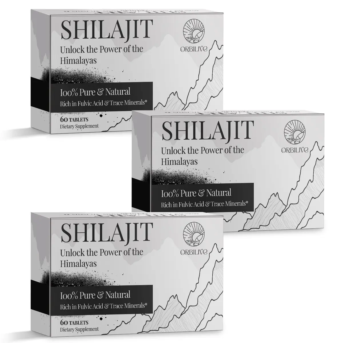 ORBILIVE Shilajit Tablets 1000 MG | Himalayan Organic, Rich in Fulvic Acid & Trace Minerals for Energy & Immunity (70-120 chars) - main product image