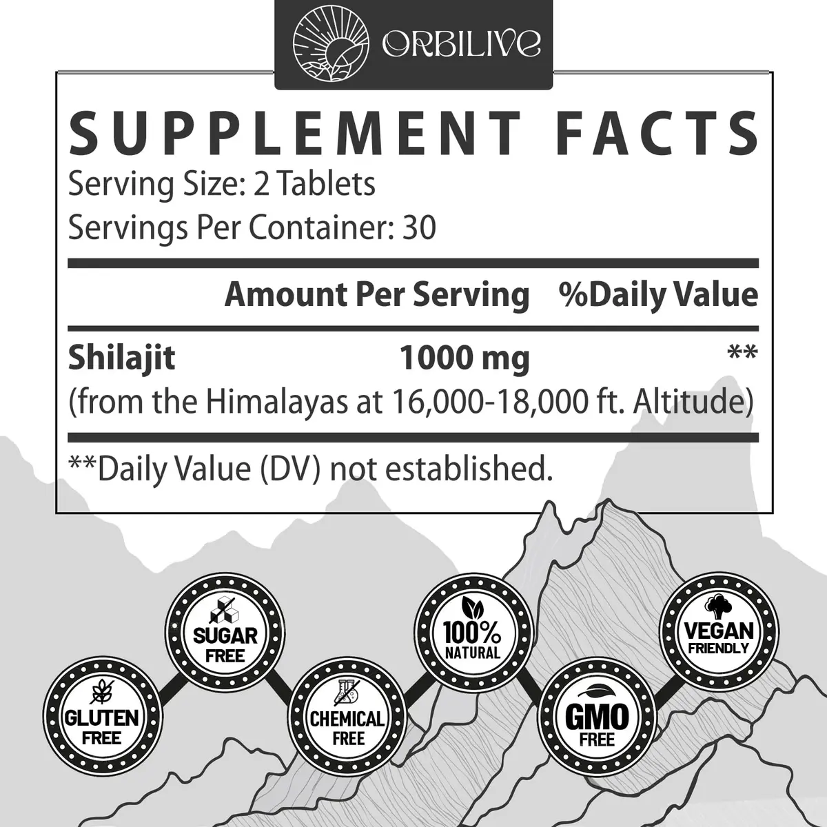 ORBILIVE Shilajit Tablets 1000 MG | Himalayan Organic, Rich in Fulvic Acid & Trace Minerals for Energy & Immunity (70-120 chars) - view 2