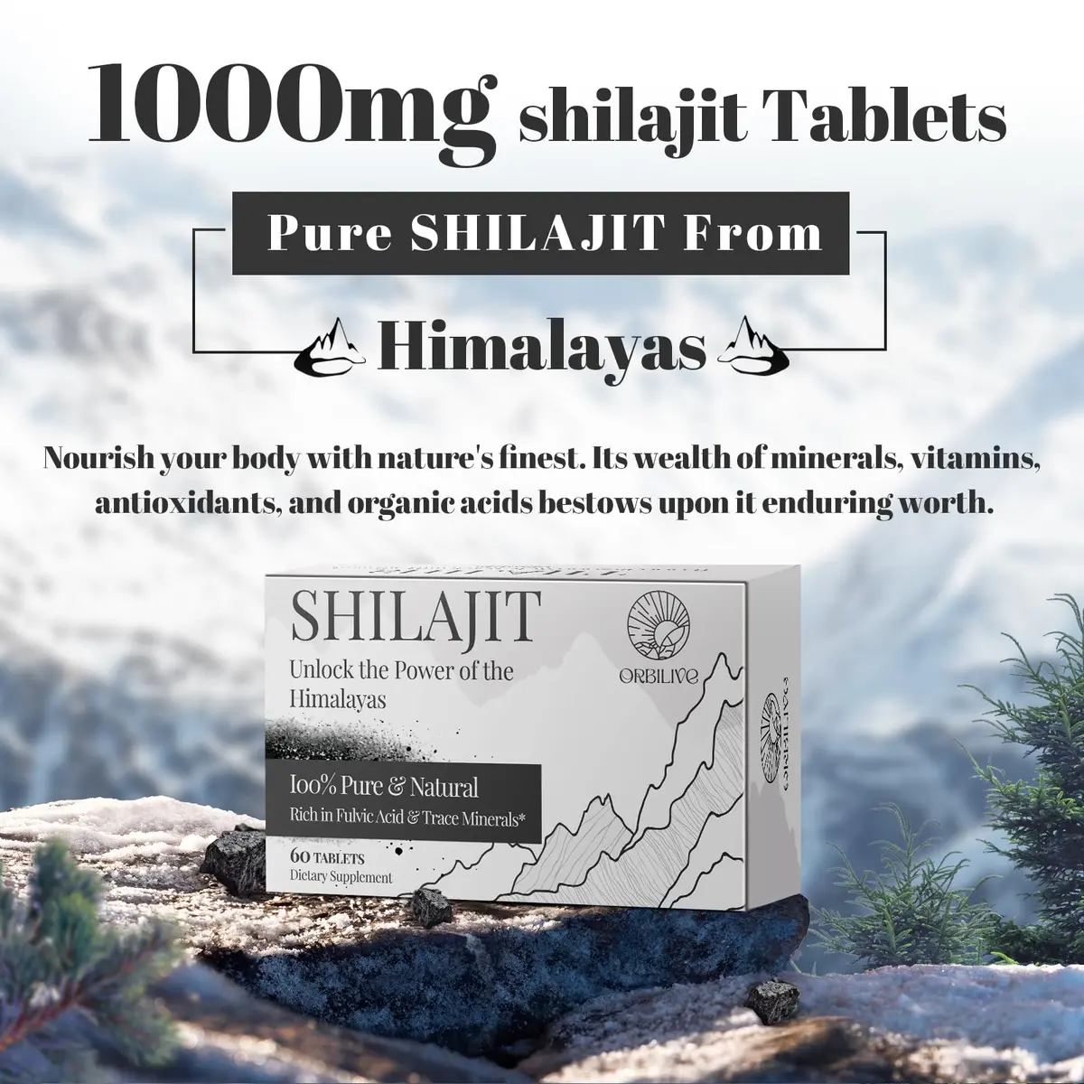 ORBILIVE Shilajit Tablets 1000 MG | Himalayan Organic, Rich in Fulvic Acid & Trace Minerals for Energy & Immunity (70-120 chars) - view 4