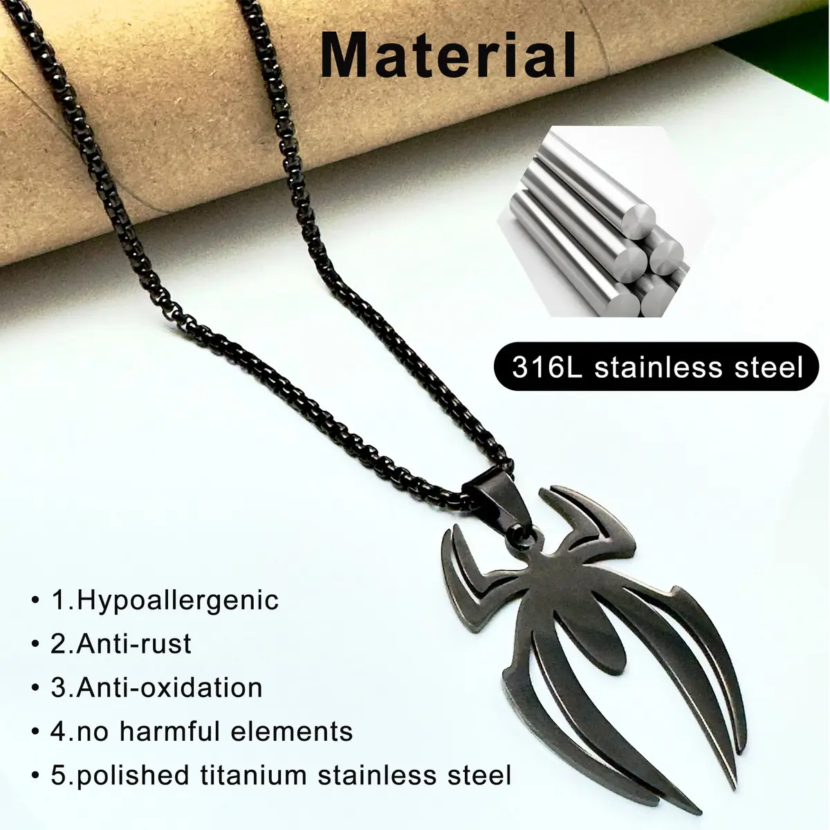 RZCXBS Spider Necklace for Men and Women Black Pendant Chain Jewelry | Futuristic Design - view 5
