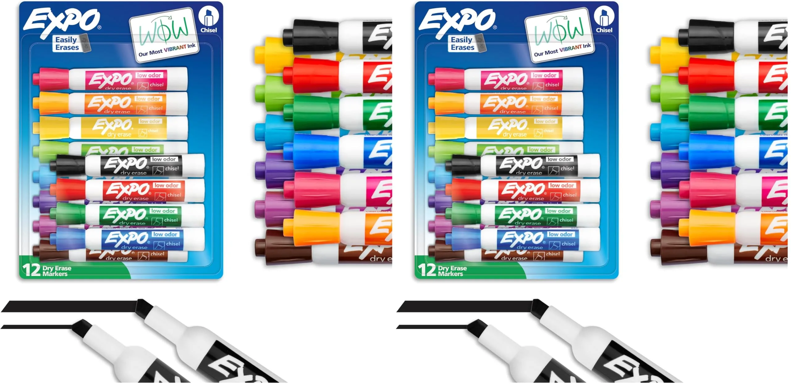 EXPO Dry Erase Markers, Low Odor Ink, Assorted Colors, Chisel Tip, Pack of 24 | Vibrant Ink for Whiteboards & Beyond - main product image