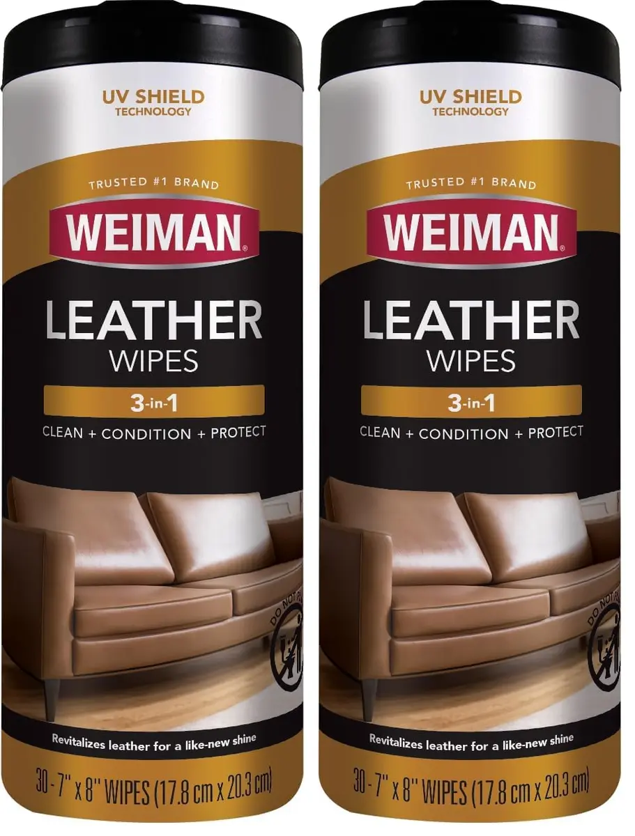 Weiman Leather Cleaner & Conditioner Wipes 30 ct | UV Protection & Moisturizing for Leather Surfaces - main product image