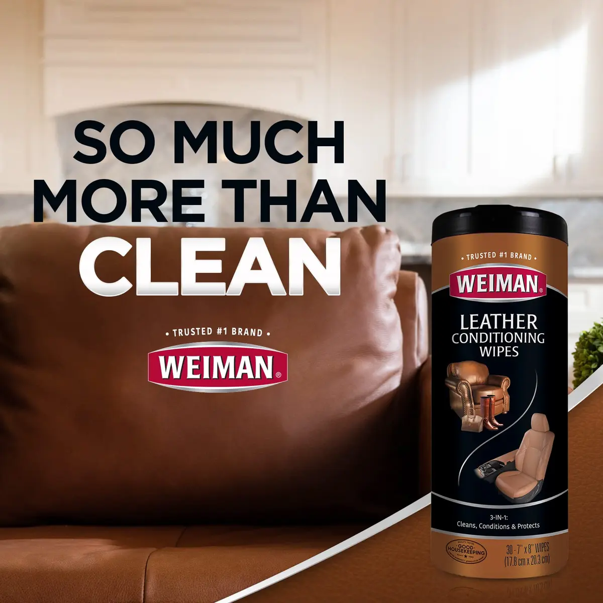 Weiman Leather Cleaner & Conditioner Wipes 30 ct | UV Protection & Moisturizing for Leather Surfaces - view 9