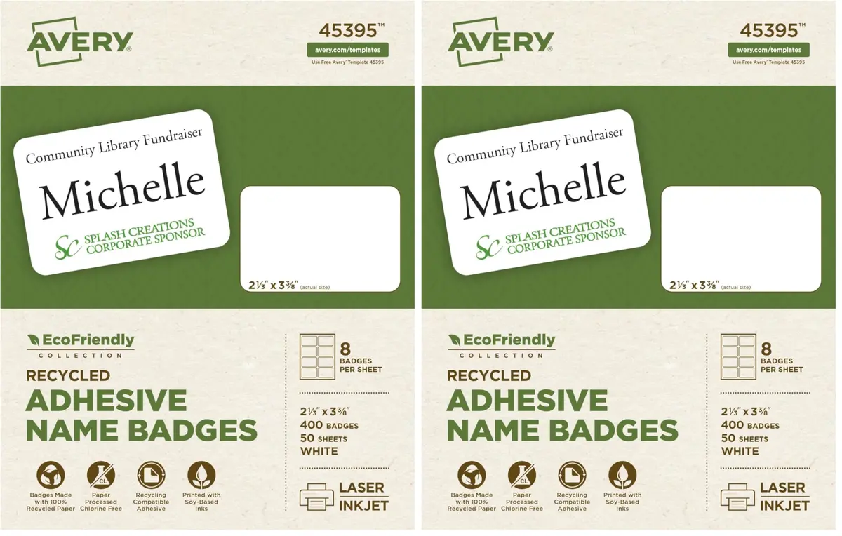 Avery EcoFriendly Recycled Name Tags 2-1/3" x 3-3/8" White 400 Labels (Pack of 2) | Printable & Removable Adhesive - main product image