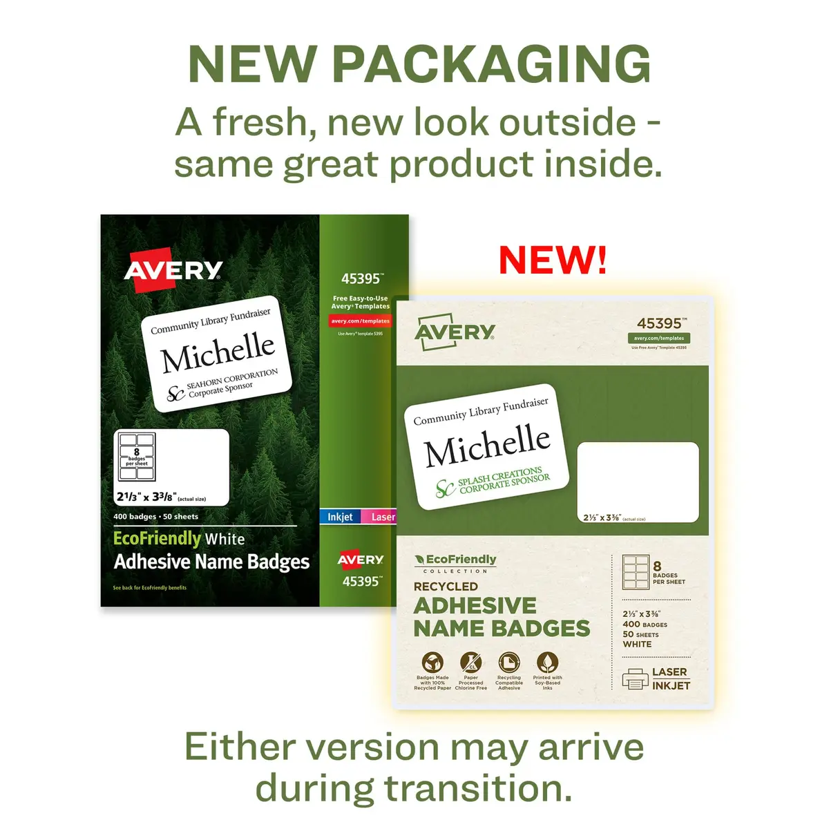 Avery EcoFriendly Recycled Name Tags 2-1/3" x 3-3/8" White 400 Labels (Pack of 2) | Printable & Removable Adhesive - view 2