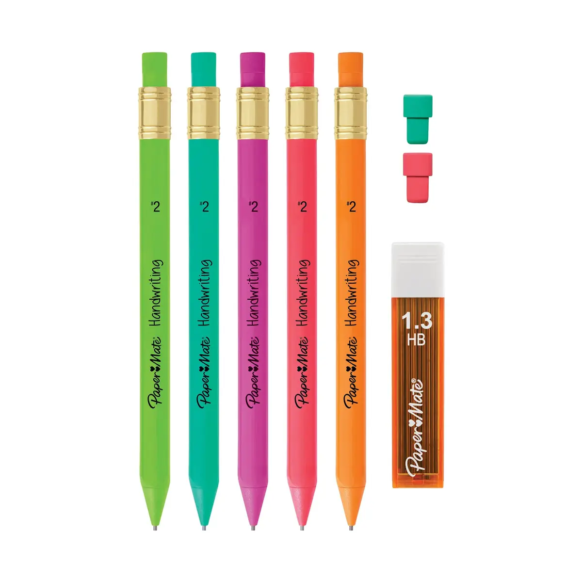 Paper Mate Handwriting Triangular Mechanical Pencil Set with Lead & Eraser Refills, 1.3mm, Assorted Colors, 2-Pack | Smooth Ink Flow - view 3