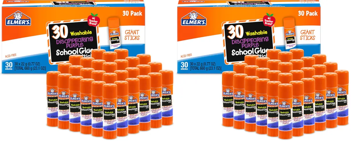 Elmer's Disappearing Purple School Glue Sticks, Washable, 60 Count (2 x 30 Sticks) | #1 Teacher Brand - main product image