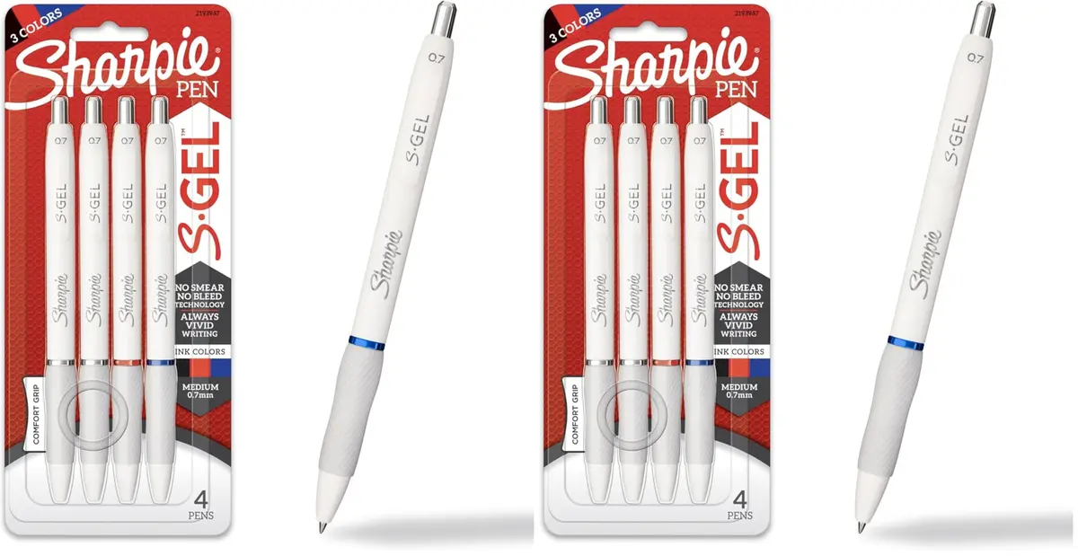 Sharpie S-Gel Gel Pens 4 Count | Medium Point (0.7mm) Assorted Ink Colors, White Barrel - main product image