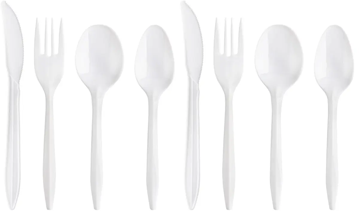 Blue Sky Premium Disposable White Plastic Soup Spoons | 50 Count Pack of 2, Eco-friendly & Stylish (100 spoons) - main product image