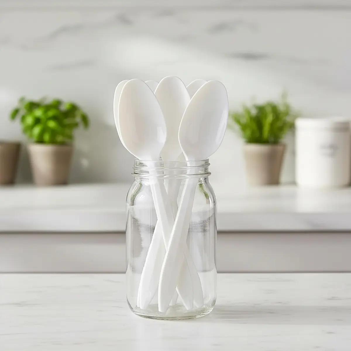 Blue Sky Premium Disposable White Plastic Soup Spoons | 50 Count Pack of 2, Eco-friendly & Stylish (100 spoons) - view 4