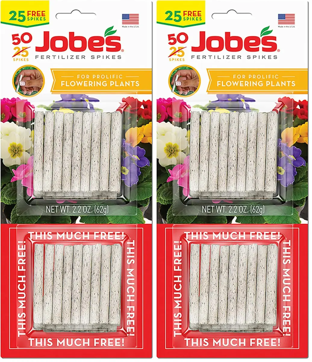 Jobe's Organics Flowering Plant Fertilizer Spikes 10-10-4, 100 Spikes (2 x 50-Count Packs) | For Indoor Flowering Houseplants - main product image