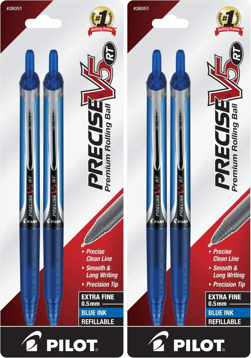 Pilot Precise V5 RT Rolling Ball Pens Blue Ink 0.5mm Extra Fine Point 4-Pack | Smooth Writing for Students & Professionals - main product image