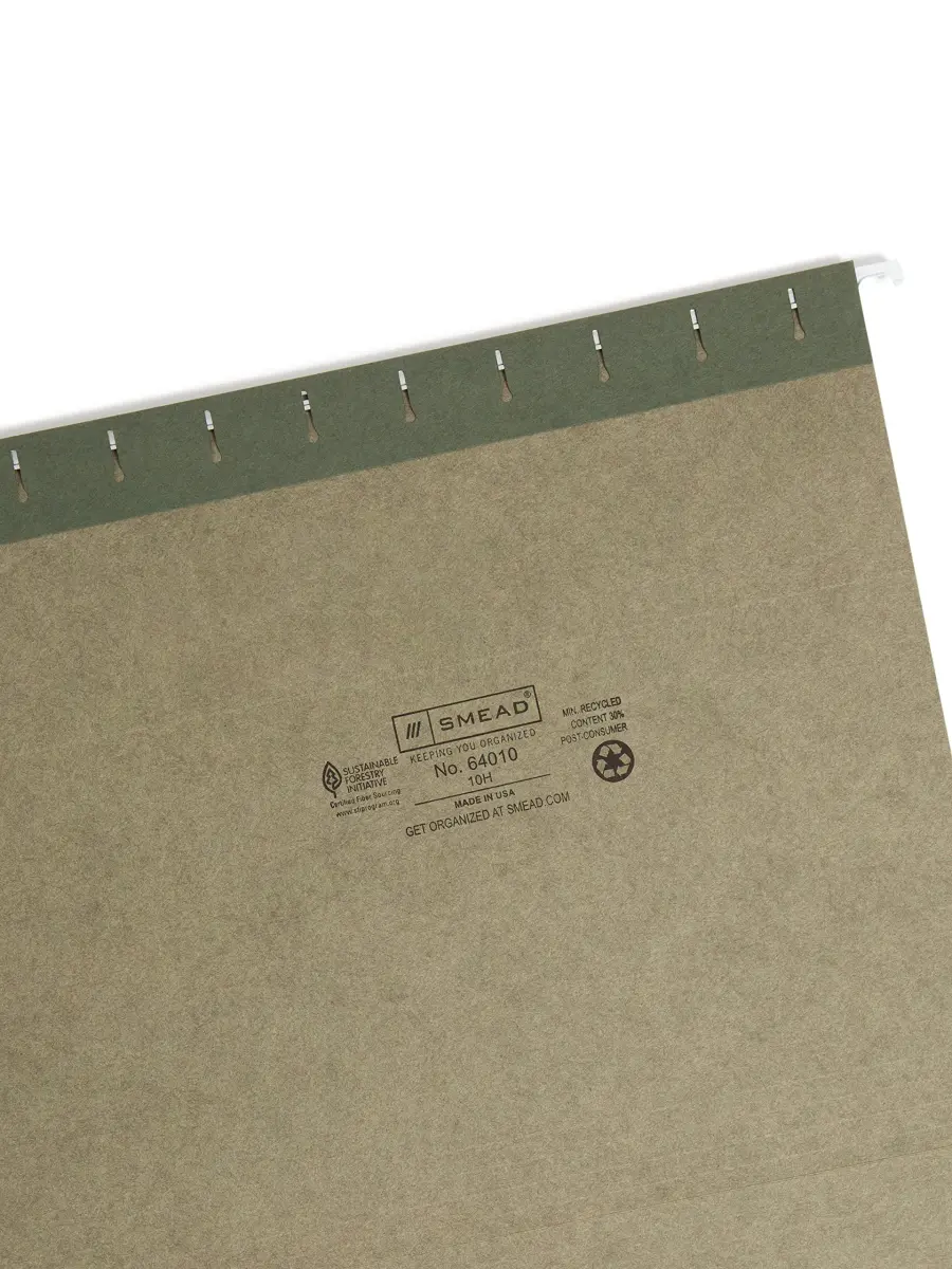 Smead Hanging File Folders Letter Size Standard Green 25 per Box (Pack of 4) | 11 pt. Stock, 10% Recycled Content - view 3