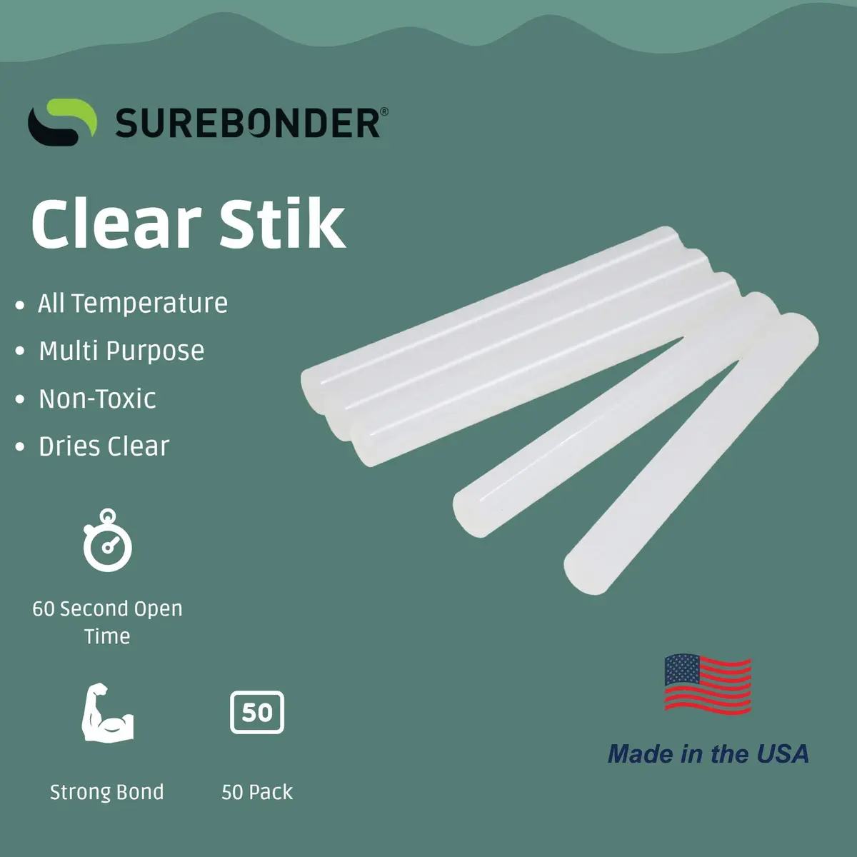 Surebonder Full Size Hot Glue Sticks, Clear, Non-Toxic, Multi-Temp, 4-Inch x 0.43-Inch for Full Size Glue Guns, 50 Count (Pack of 2) | Versatile DIY Adhesive - view 2