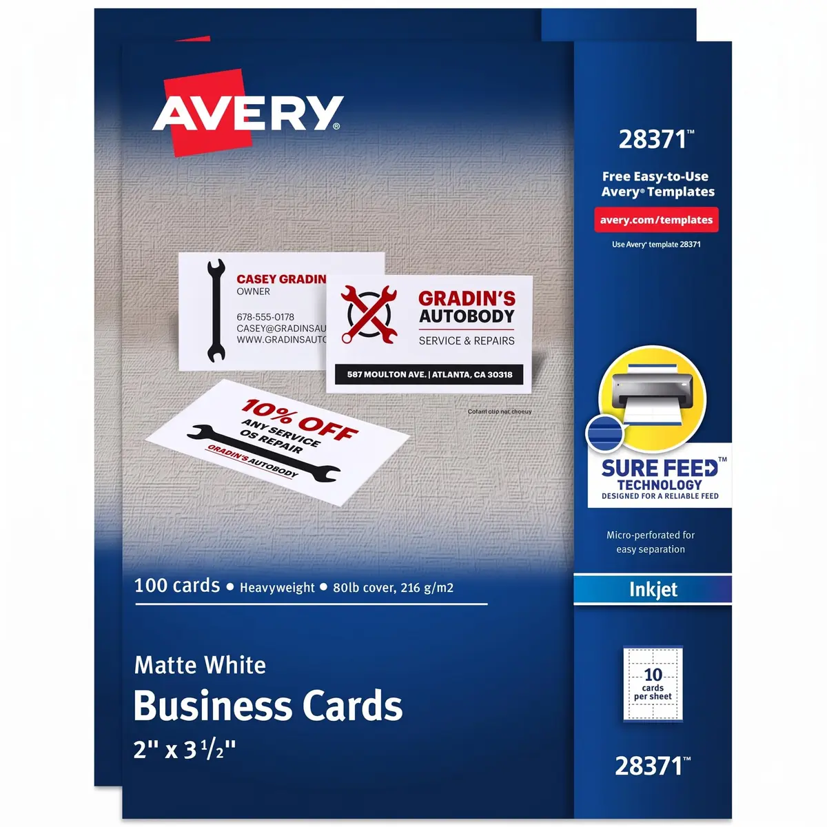 Avery Business Cards 2" x 3.5" | Premium Inkjet-Ready Cardstock (70-120c) - main product image