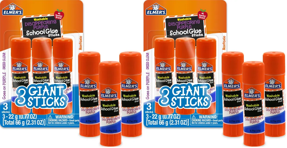 Elmer's Disappearing Purple School Glue Sticks, Washable, 22 Grams, 6 Count | #1 Teacher Brand, Dries Clear - main product image