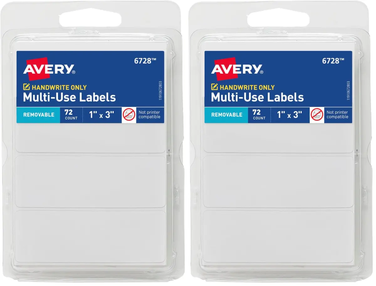 Avery Multi-Use Removable Labels 1" x 3" White 144 Labels (Pack of 2) | Stick Firmly, Peel Cleanly - main product image