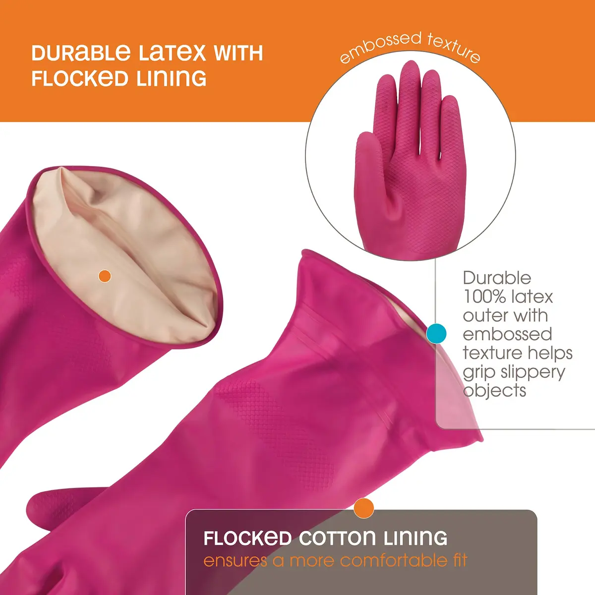 Casabella Waterblock Reusable Household Cleaning Gloves, Medium | Latex Gloves with Waterblock Cuff for Household Use - view 5