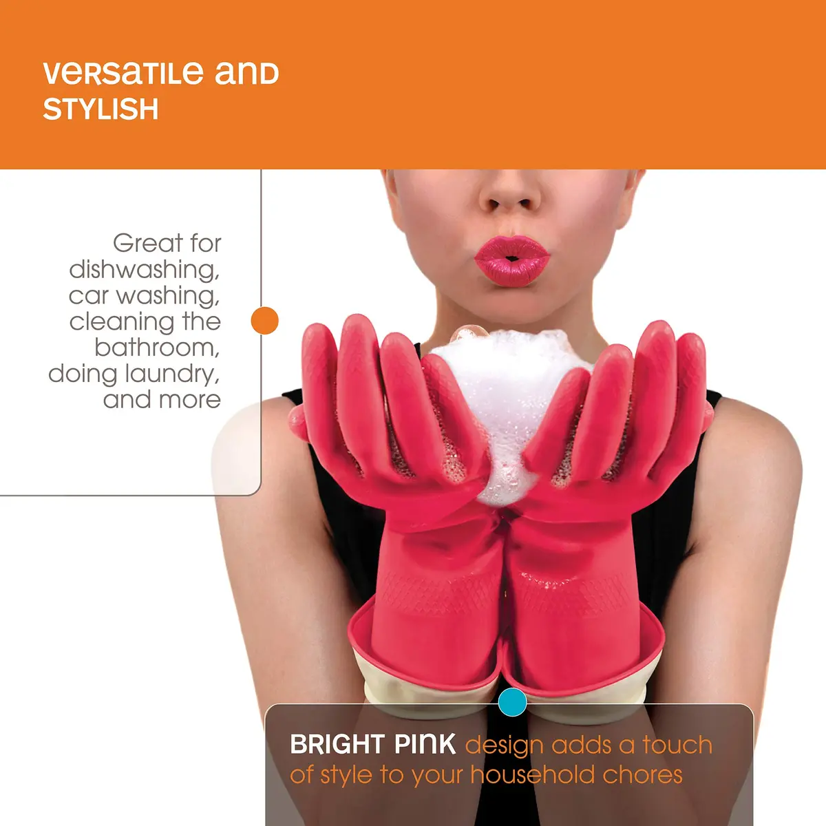 Casabella Waterblock Reusable Household Cleaning Gloves, Medium | Latex Gloves with Waterblock Cuff for Household Use - view 6