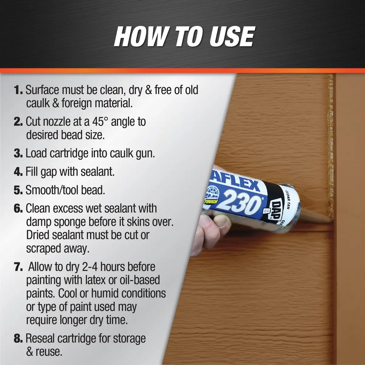 DAP Dynaflex 230 Premium Elastomeric Sealant, Brown, 10.1 Oz (2 Pack) | Crackproof, Waterproof, Paintable - view 3