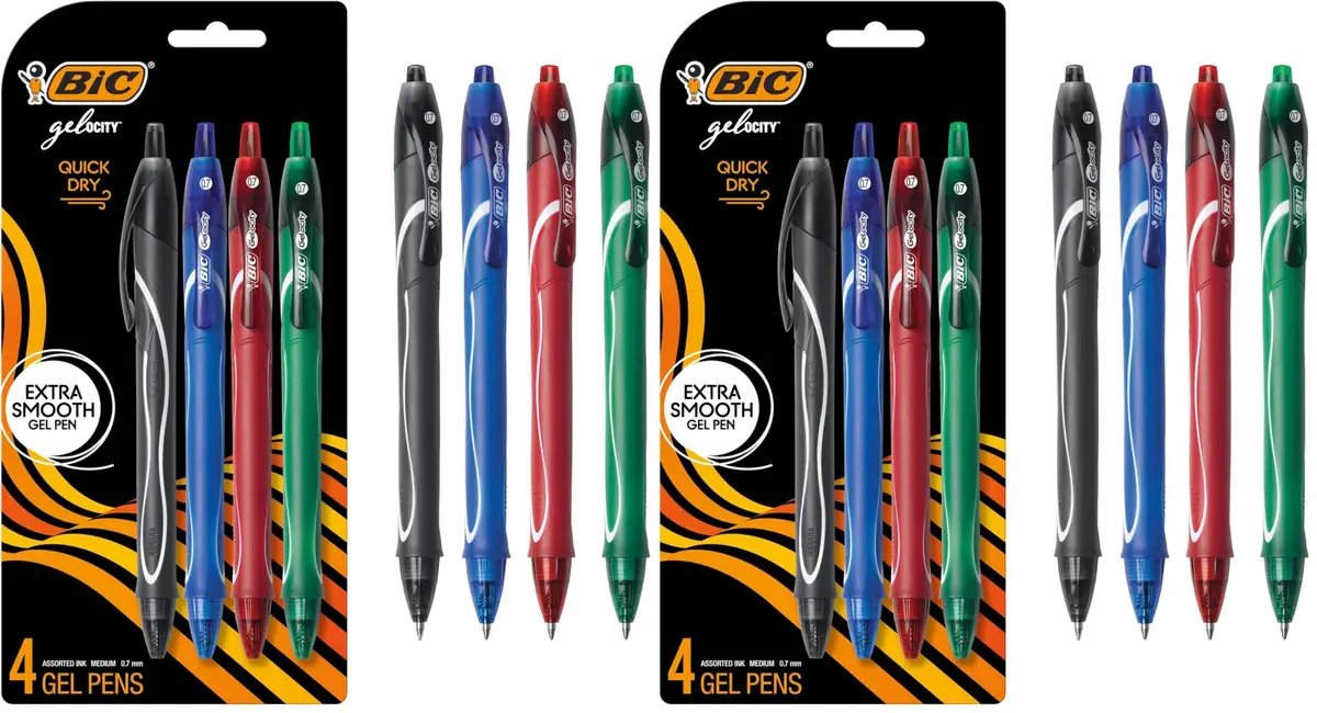 BIC Gelocity Quick Dry Gel Pens, Assorted Colors, Medium Point 0.7mm | 8-Count Pack (2 Packs) - main product image