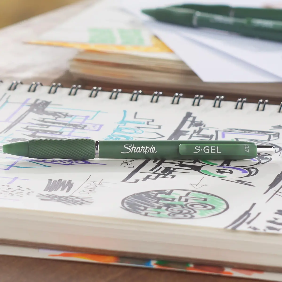 Sharpie S-Gel Gel Pens Medium Point Black Ink 0.7mm Green Barrel 8 Pens Total | Smooth Writing Gel Pens - view 5