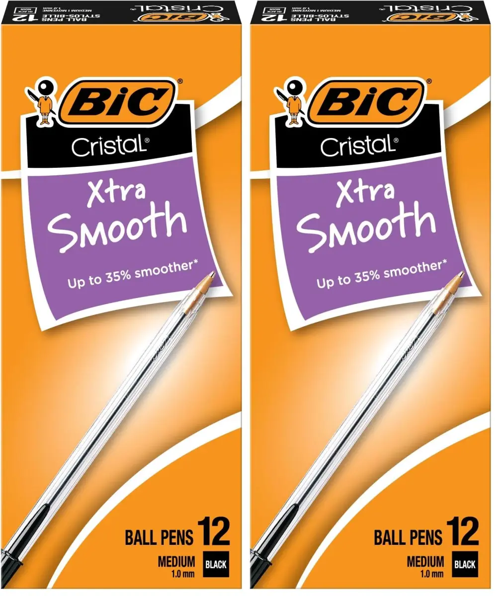 BIC Cristal Xtra Smooth Black Ballpoint Pens, Medium Point (1.0mm), 24-Count Pack | Smooth Ink Flow Writing Instrument - main product image