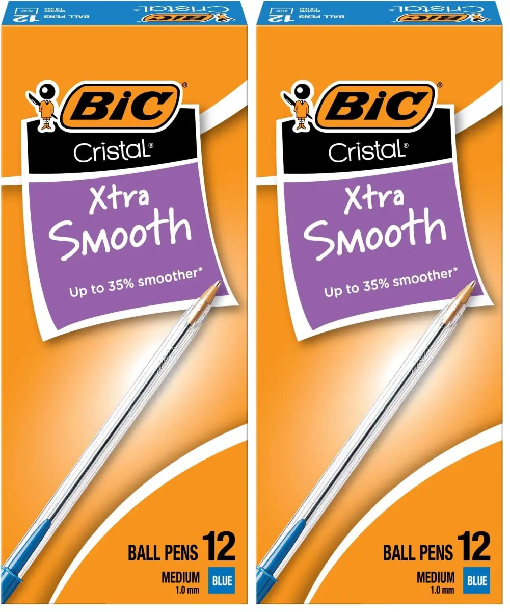 BIC Cristal Xtra Smooth Blue Ballpoint Pens, Medium Point (1.0mm), 24 Count (Pack of 2) | Smooth Ink Flow for Students & Office - main product image