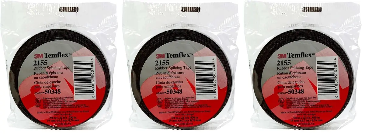 3M Temflex Rubber Splicing Tape 2155, 3/4 in x 22 ft (19mm x 6.7m) Black | UL Listed 600V Electrical Insulating Tape - main product image