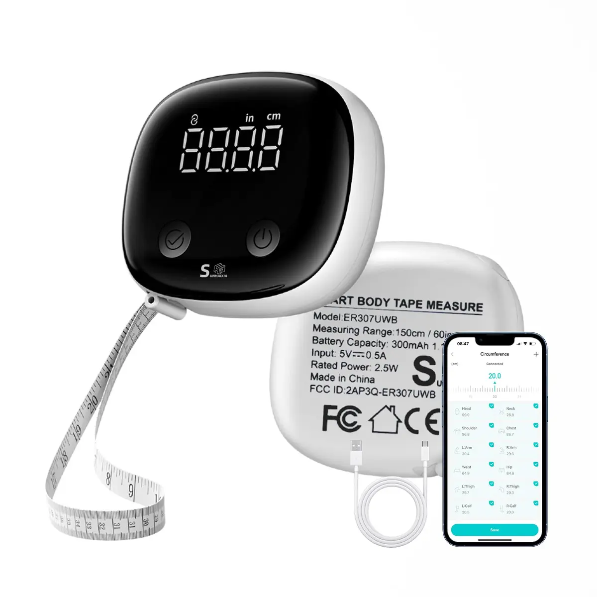 HAIZHIHUI Body Tape Measure, Bluetooth Digital with LED, Type-C | Accurate Smart Body Measurement Tool - view 2