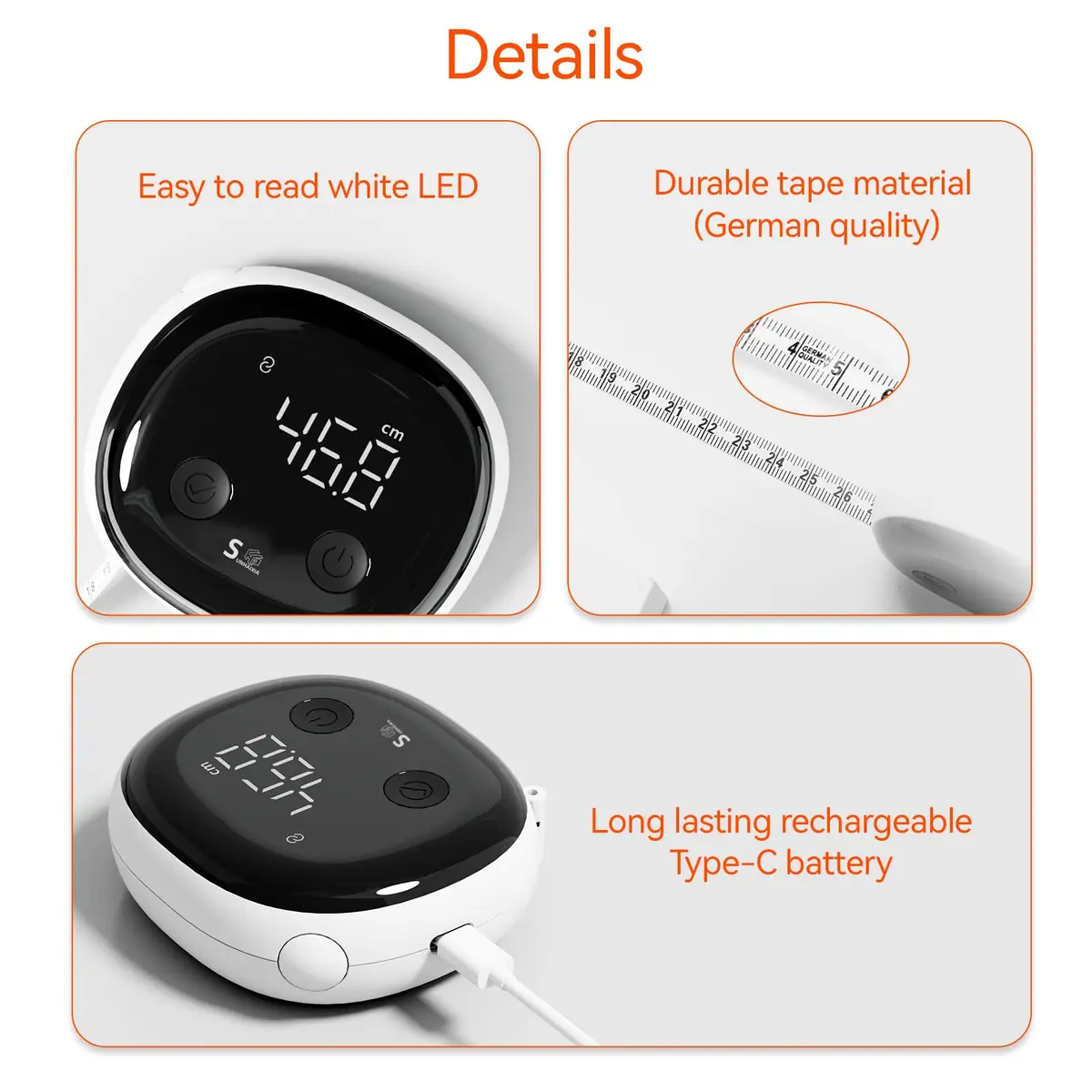 HAIZHIHUI Body Tape Measure, Bluetooth Digital with LED, Type-C | Accurate Smart Body Measurement Tool - view 3