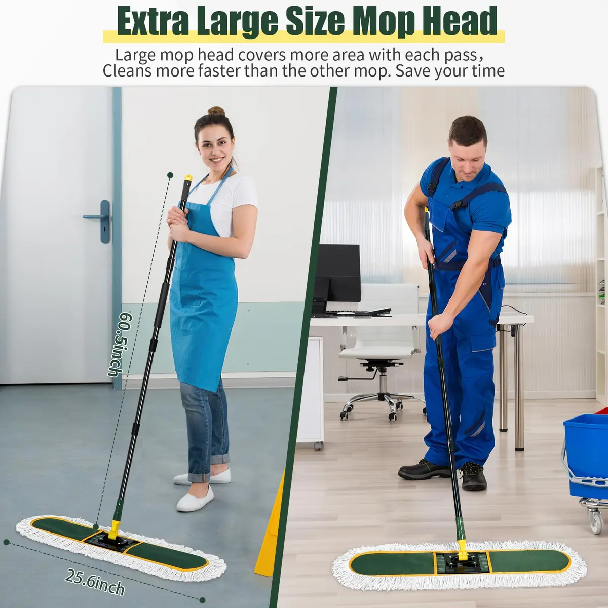 BUVE 24 Inch Commercial Dust Mop Heavy Duty | 60 Extendable Handle & 2 Cotton Heads - view 2