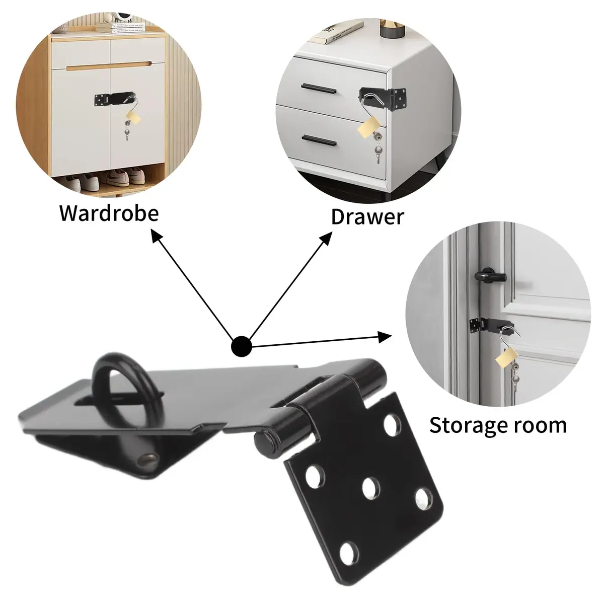 HOWDIA 180 Degree Hasp Lock Latch with Lock | 4 Inch Stainless Steel Security Door Clasp for Shed & Gate - view 5