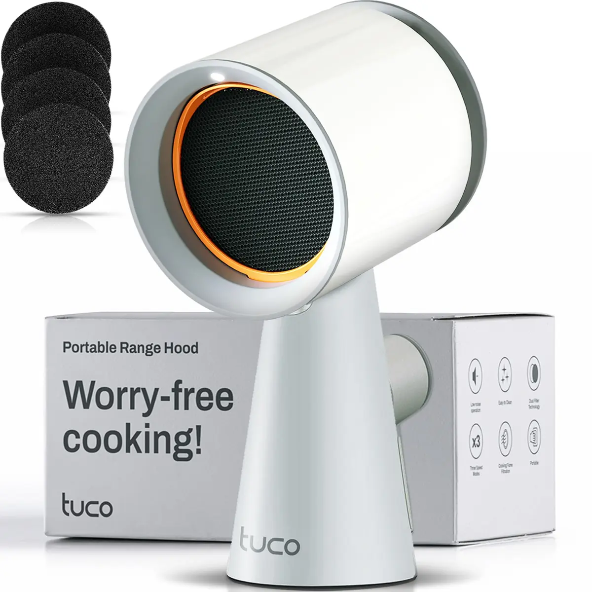 TUCO Portable Range Hood Grey 25.4cm (10in) | ETL Certified Ductless Kitchen Exhaust Fan with 5-Layer Filter - main product image