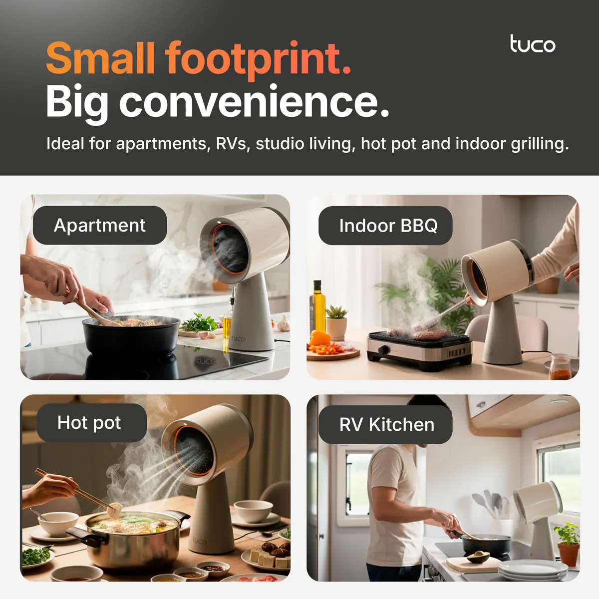 TUCO Portable Range Hood Grey 25.4cm (10in) | ETL Certified Ductless Kitchen Exhaust Fan with 5-Layer Filter - view 6