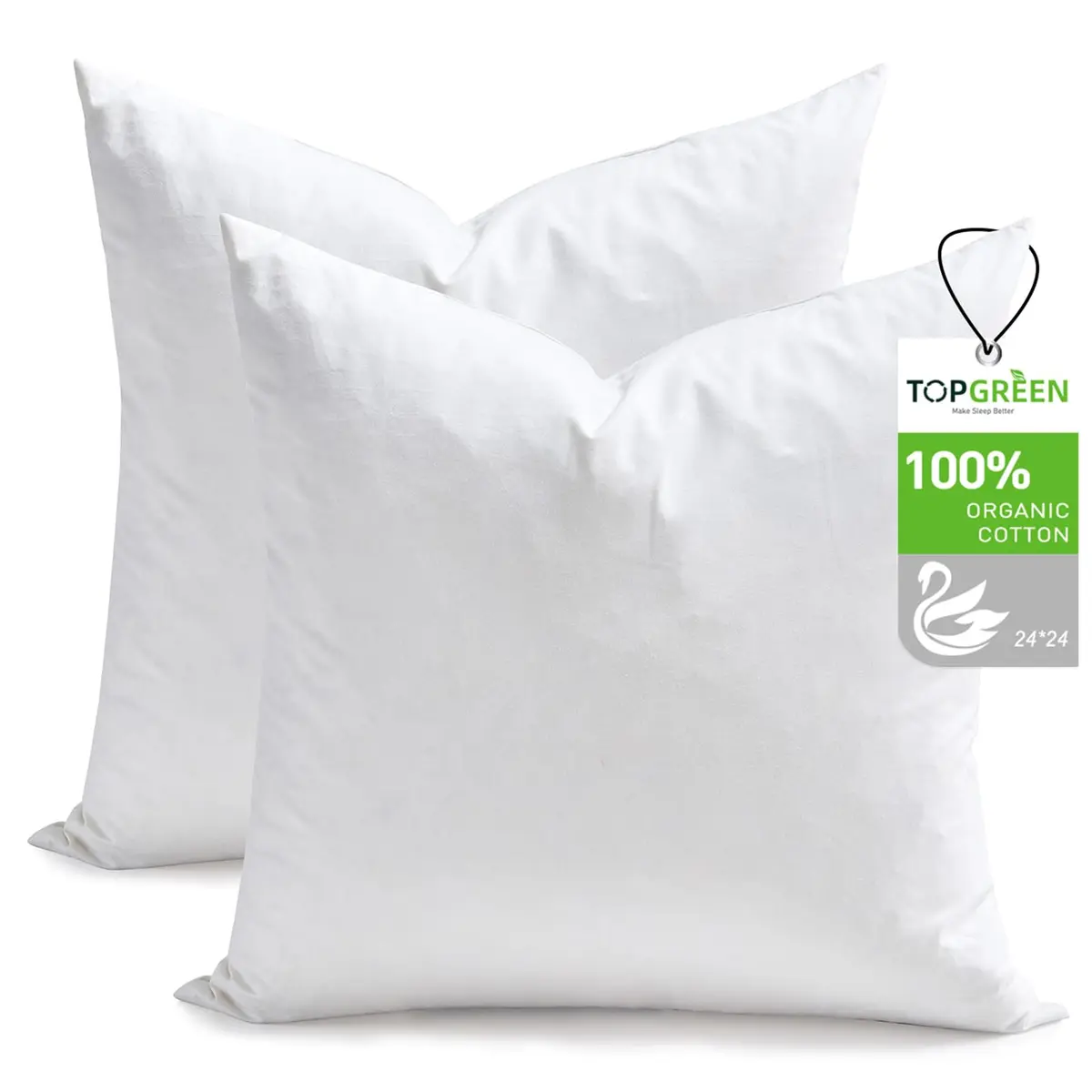 TOPGREEN 24x24 Inch Down Pillow Inserts Pack of 2 | Soft Lofty Feather & Foam Core - main product image