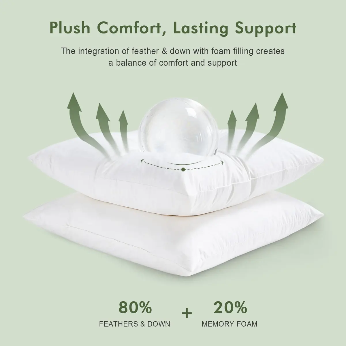 TOPGREEN 24x24 Inch Down Pillow Inserts Pack of 2 | Soft Lofty Feather & Foam Core - view 3